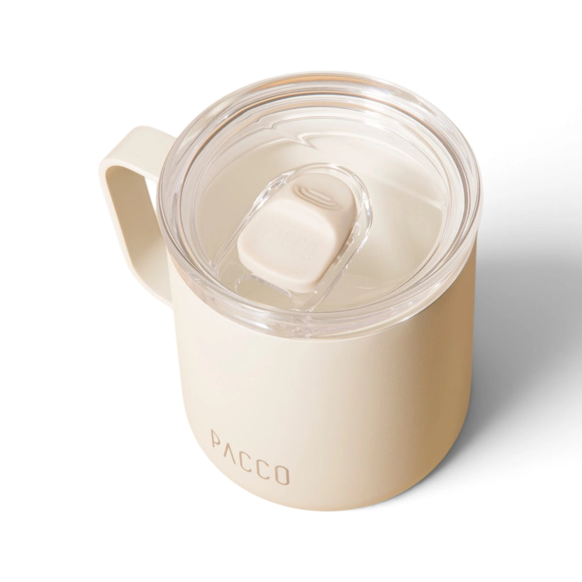Caneca PACCO Fokus 295 ml Creme, vista de cima com tampa fechada