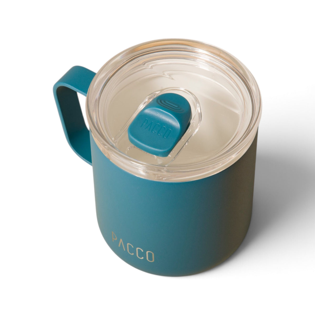 Caneca PACCO Fokus 295 ml Petróleo, vista de cima com tampa fechada