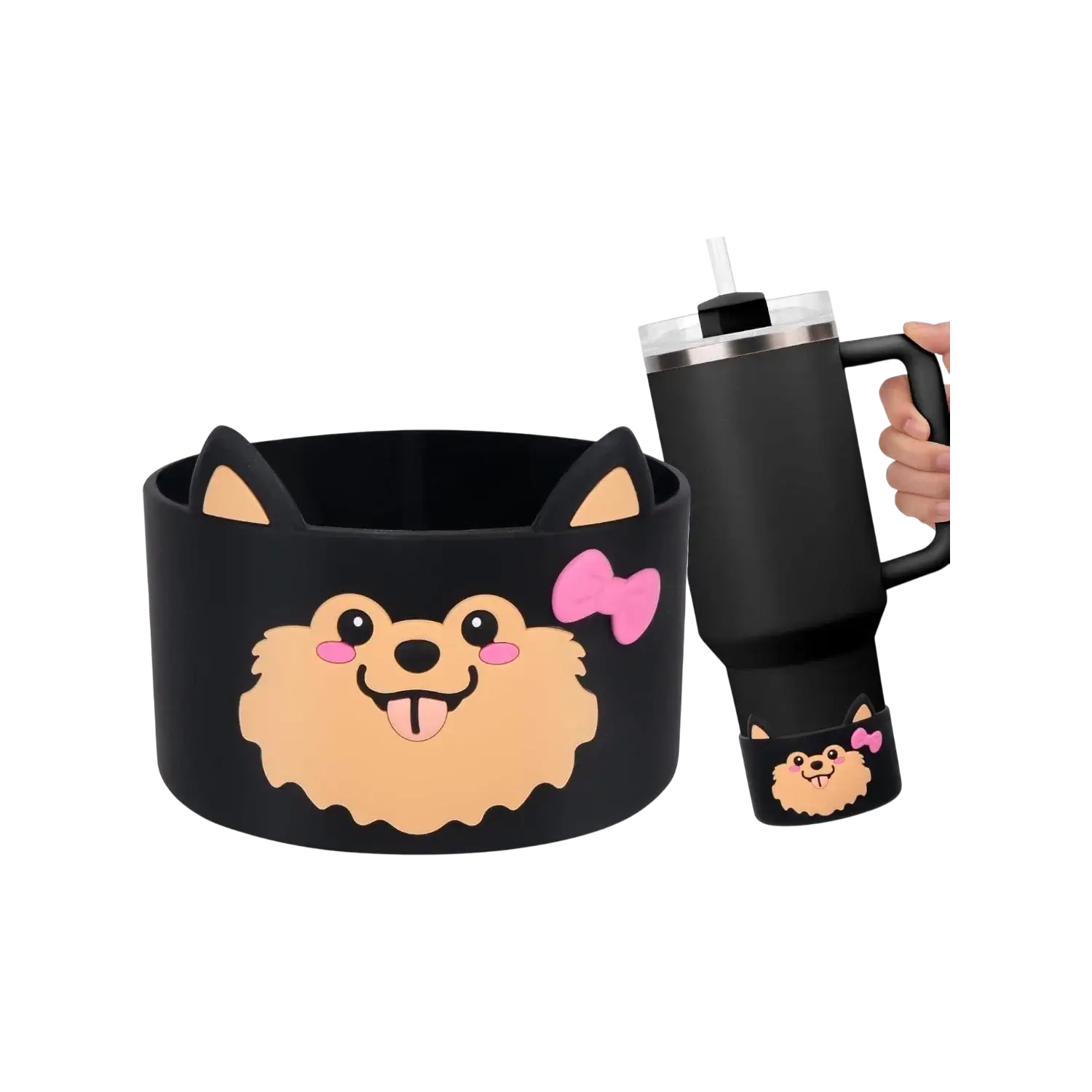 Capa de Silicone Médio - Variados 3D com design de cachorro, ideal para copos tipo Quencher e garrafas de 350 ml a 750 ml.