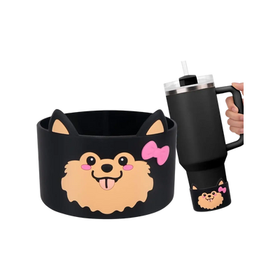 Capa de Silicone Médio - Variados 3D com design de cachorro, ideal para copos tipo Quencher e garrafas de 350 ml a 750 ml.