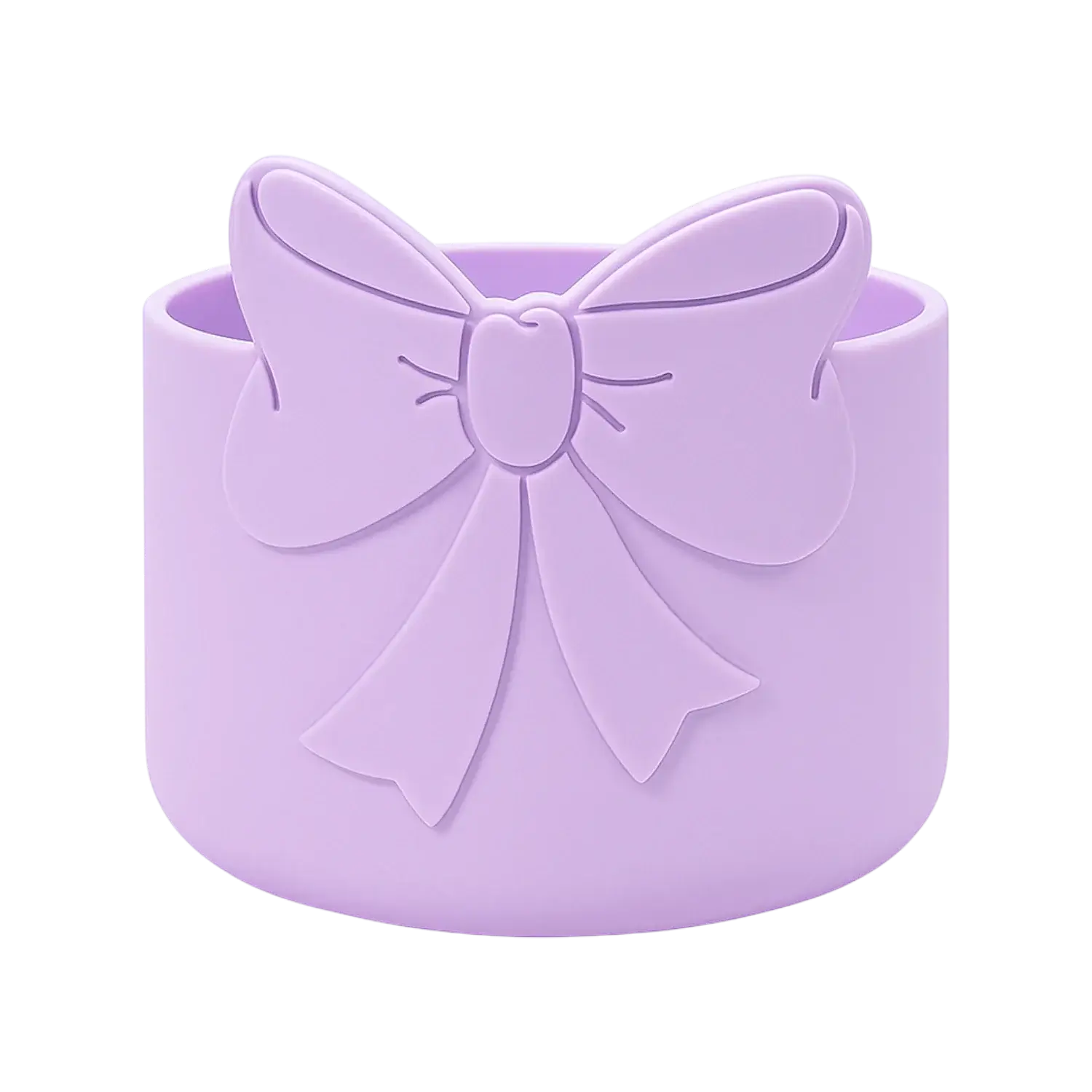 Capa de Silicone Médio - Variados 3D com desenho de laço roxo para copos e garrafas, proteção e estilo no dia a dia.
