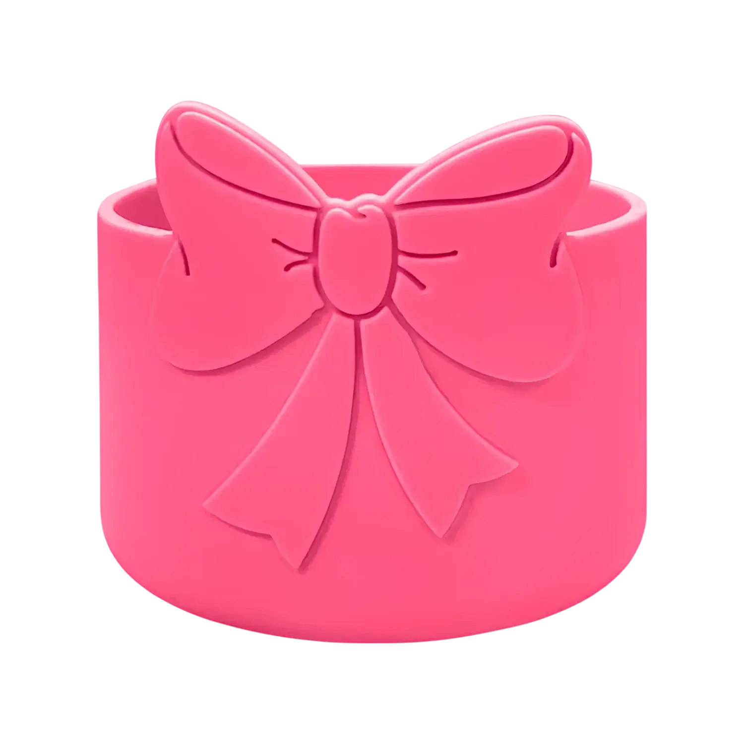Capa de Silicone Médio - Variados 3D, protetor rosa com laço decorativo para copos e garrafas de 350 ml a 750 ml.