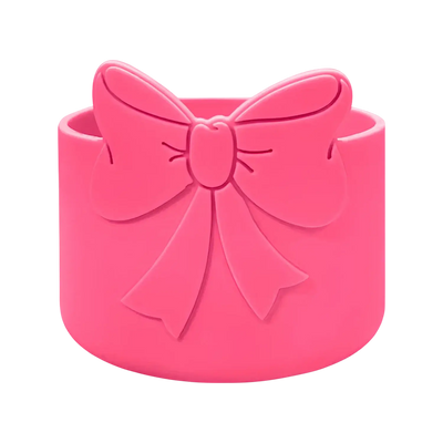 Capa de Silicone Médio - Variados 3D, protetor rosa com laço decorativo para copos e garrafas de 350 ml a 750 ml.