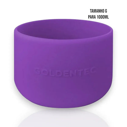 Capa de Silicone Goldentec G roxa para garrafa de 1000ml, proteção antideslizante e à prova de riscos, tamanho G.