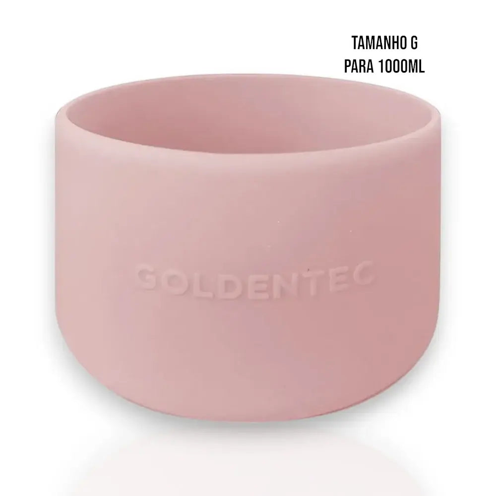 Capa de Silicone Goldentec G rosa para garrafa térmica de 1000ml, silicona resistente, proteção e estilo.