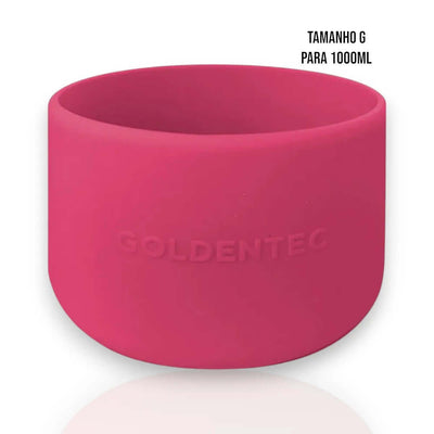 Capa de Silicone Goldentec G para garrafa térmica de 1000ml, flexível e resistente, proteção ideal contra riscos e ruídos.