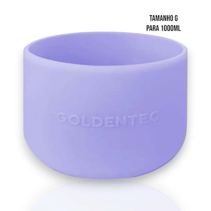 Capa de Silicone Goldentec G roxa para garrafa térmica de 1000ml, proteção e estilo com silicone flexível e resistente.