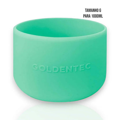 Capa de Silicone Goldentec G para garrafa térmica 1000ml, cor verde, aumenta proteção e aderência, design funcional. Tamanho G.