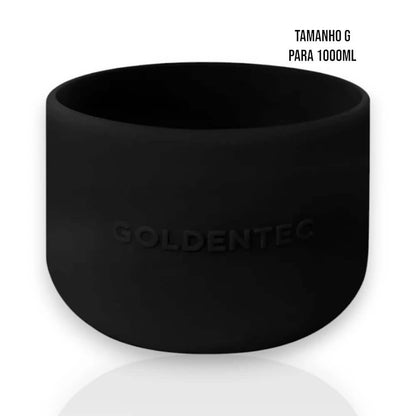 Capa de Silicone Goldentec G preta para garrafa 1000ml, resistente e flexível, proteção segura e estilo discreto.