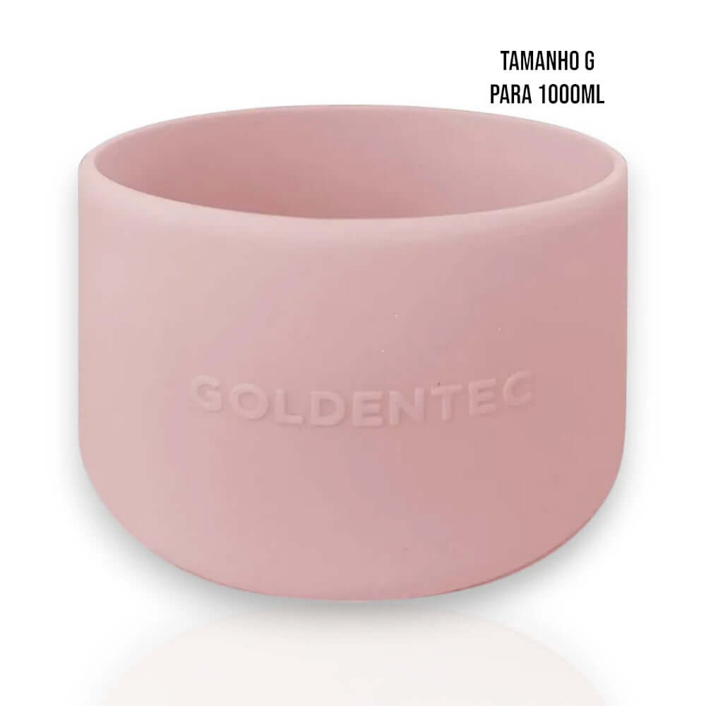 Capa de Silicone Goldentec G para garrafa térmica de 1000ml, proteção e estilo, silicone flexível e resistente, cor rosa.