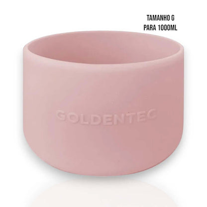 Capa de Silicone Goldentec G para garrafa térmica de 1000ml, proteção e estilo, silicone flexível e resistente, cor rosa.