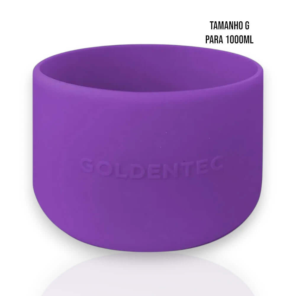 Capa de Silicone Goldentec G roxa para garrafas de 1000ml, proteção e aderência melhorada, design discreto e funcional.