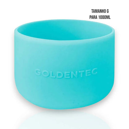Capa de Silicone Goldentec G para garrafa térmica de 1000ml, melhorando proteção e aderência com design funcional.