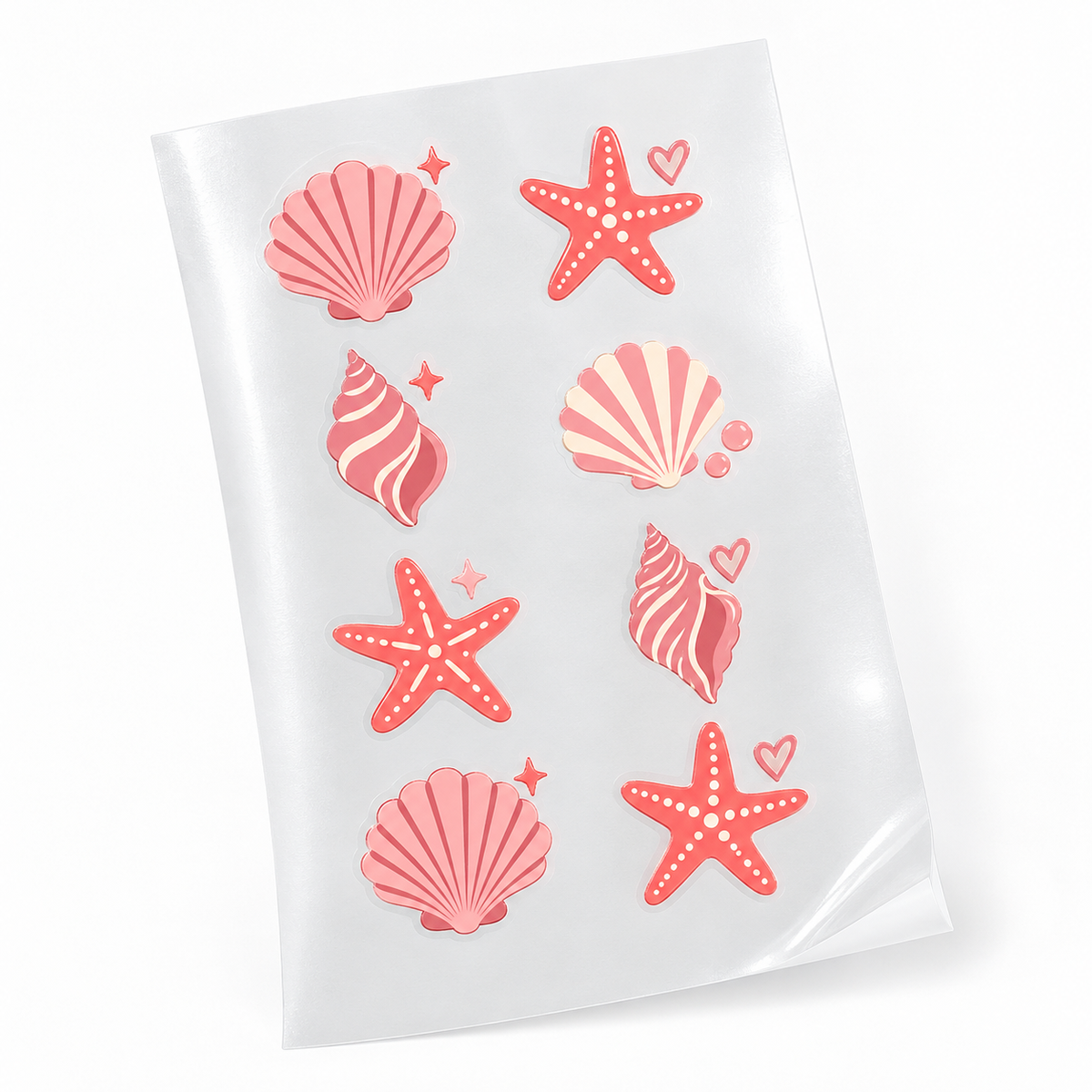 Cartela de Stickers UV DTF com Verniz, 8 Unidades Ocean Blush, vista frontal