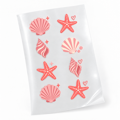 Cartela de Stickers UV DTF com Verniz, 8 Unidades Ocean Blush, vista frontal