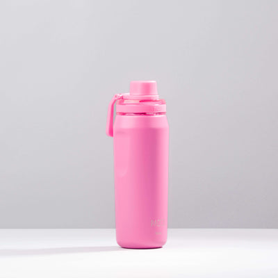Garrafa Térmica PACCO Vyta 500ml rosa com isolamento térmico, mantém bebidas quentes por 12h e frias por 24h, feita em aço inoxidável.