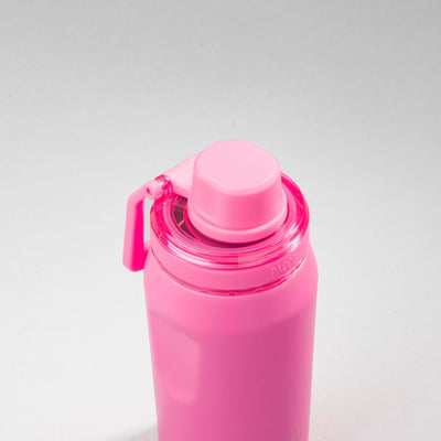 Garrafa Térmica PACCO Vyta 350ml em aço inox rosa, destacando design ergonômico e tampa prática para uso diário.