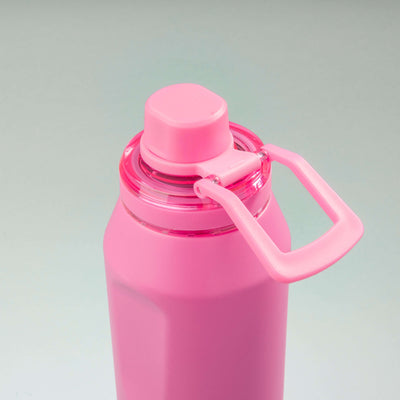 Garrafa Térmica PACCO Vyta 950ml rosa com tampa e alça destacável, ideal para manter líquidos frios e quentes por longas durações.