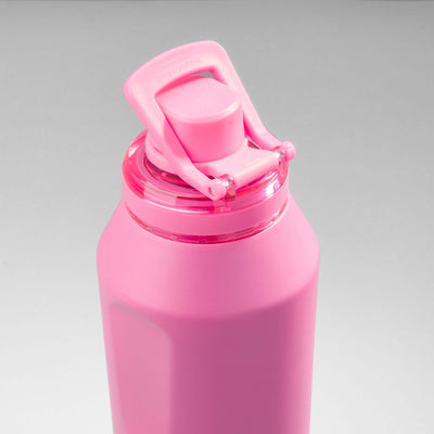 Garrafa Térmica PACCO Vyta 1200ml rosa com tampa de segurança, aço inox 18/10, ideal para manter bebidas frias por 24h ou quentes por 12h.