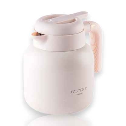 Garrafa de Café Expresso Faster - 1000ml em aço inox 18/8 com design elegante, ideal para manter líquidos quentes até 6 horas.