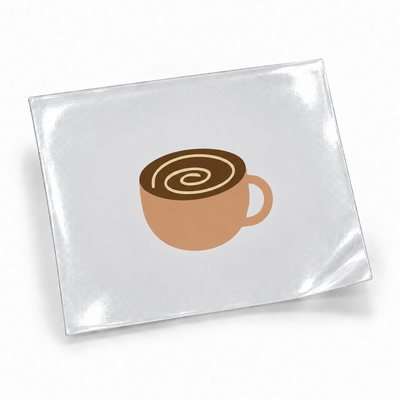 Xícara caramelo — sticker UV DTF individual com verniz — apresentação