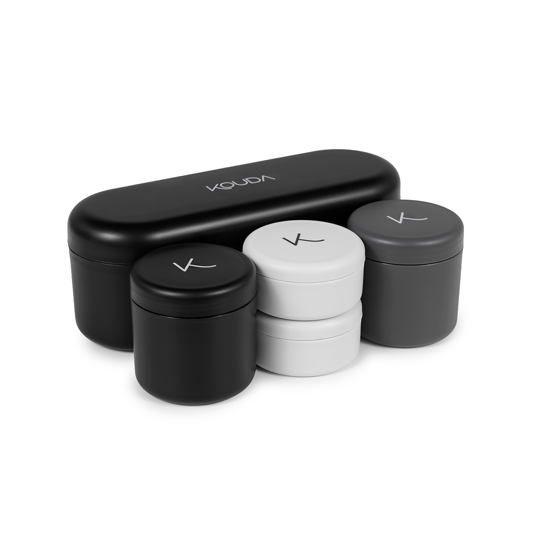 Conjunto de Porta Snacks Bento Petit - Kouda preto e cinza para organização prática de snacks.