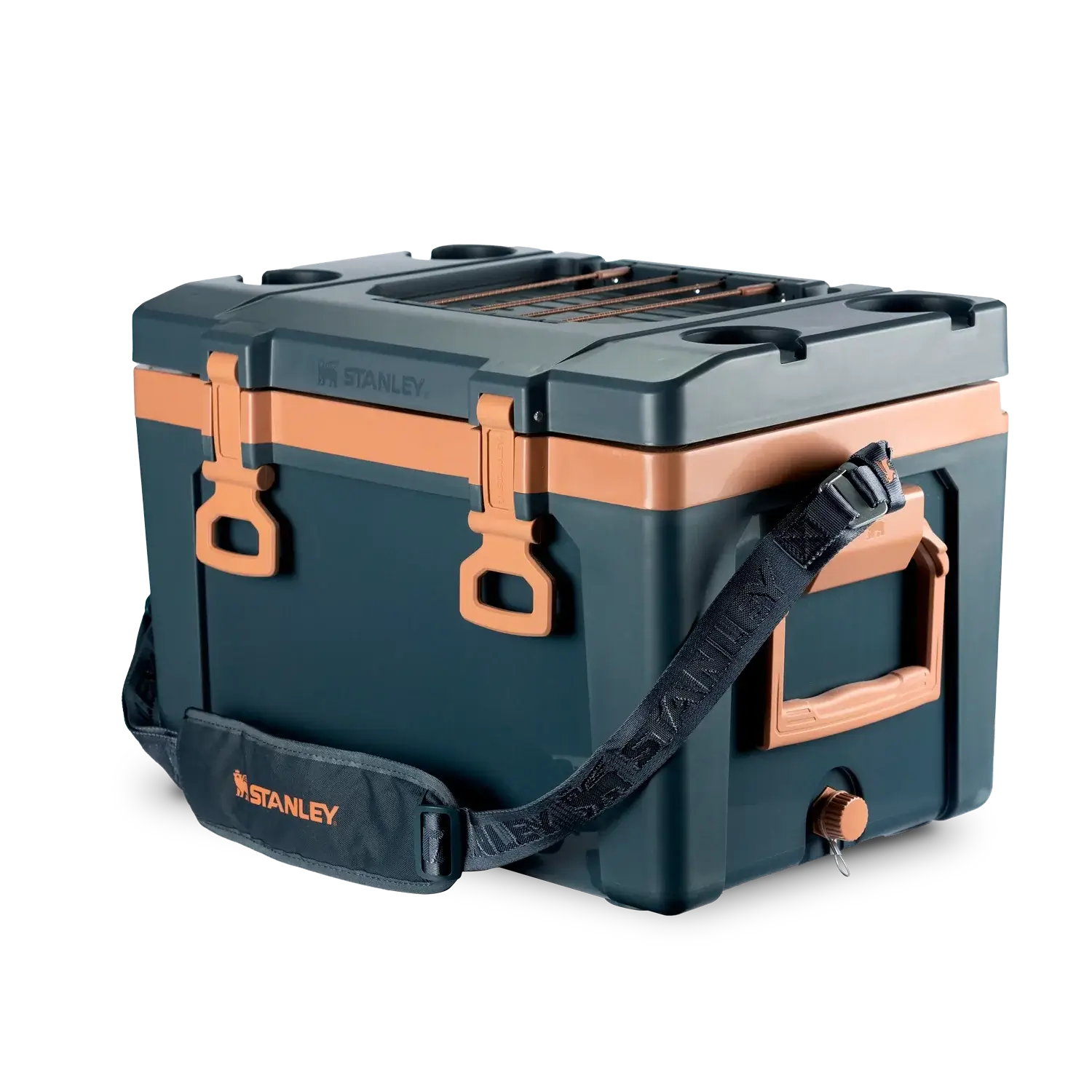 Cooler Térmico Stanley 23.7L com alça removível e isolamento térmico duplo, ideal para aventuras ao ar livre.