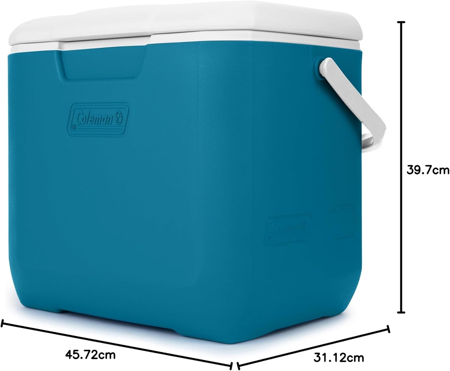 Coleman Chiller Cooler 30QT azul com alça, ideal para praia, camping e churrascos. TempLock™ mantém bebidas geladas, 28,3L de capacidade.