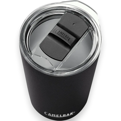 Copo Térmico Horizon Camelbak 500ml preto com tampa, ideal para manter bebidas quentes por 5h e frias por 10h, design funcional.