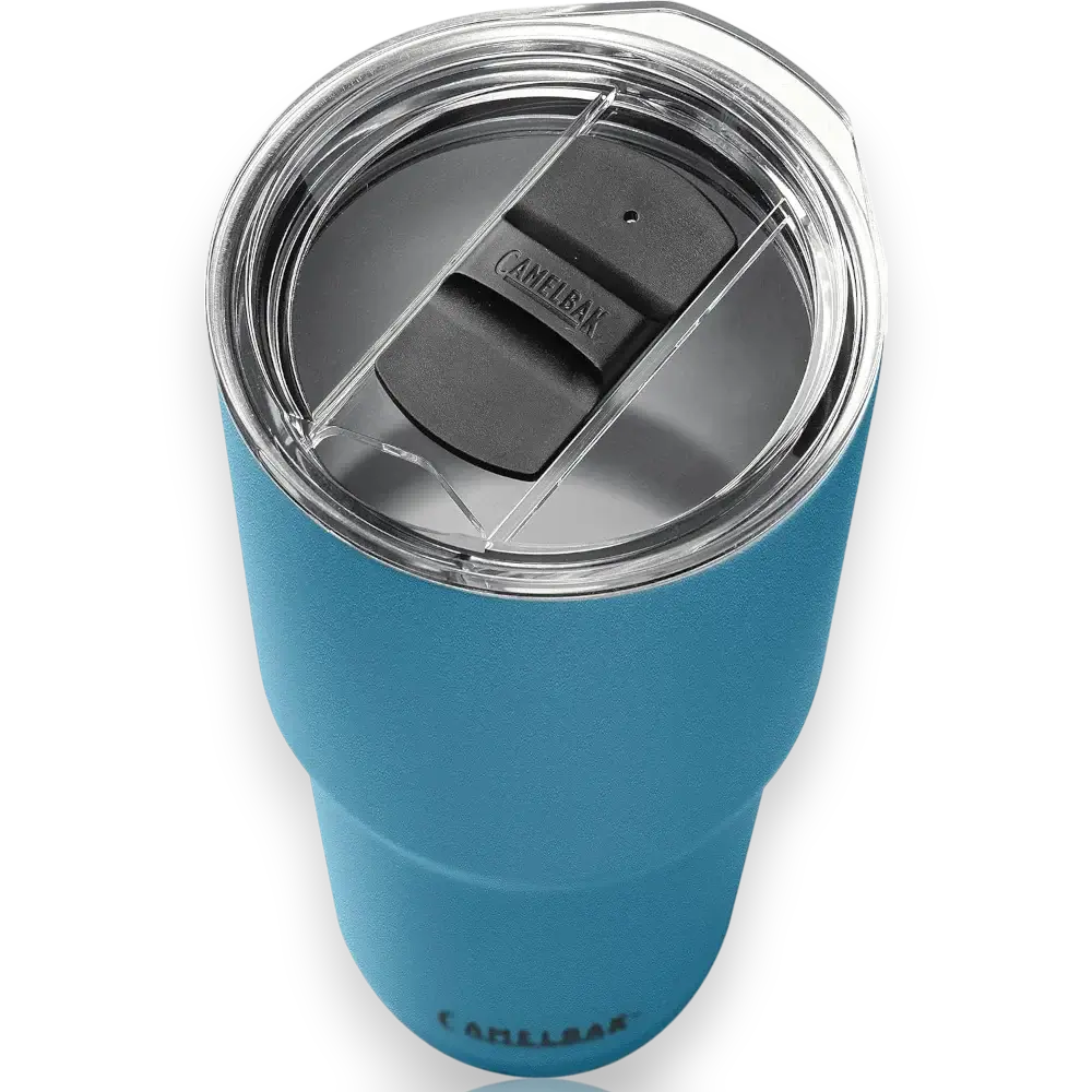 Copo Horizon Camelbak 850ml azul com isolamento térmico de parede dupla, mantém bebidas quentes por 8h e frias por 16h.