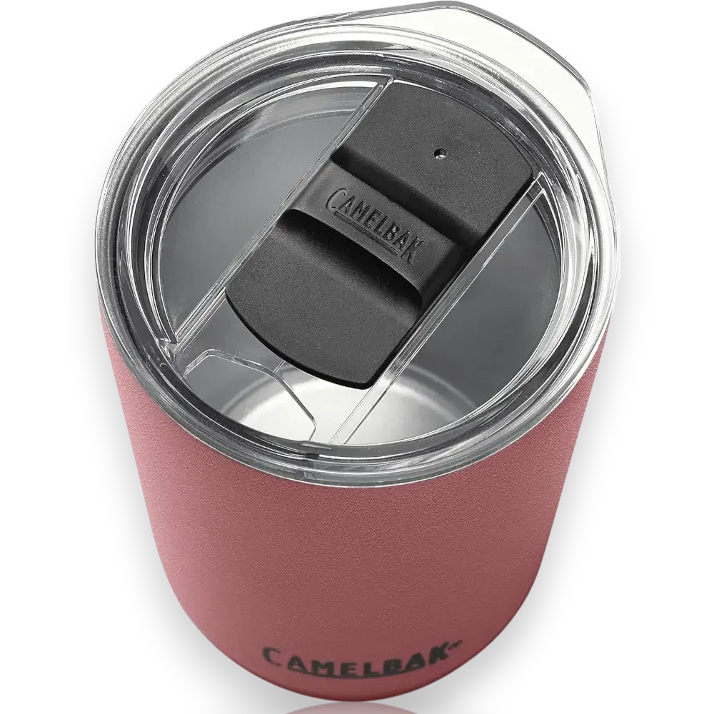 Copo Térmico Horizon Camelbak 350ml rosa, ideal para manter bebidas quentes por 4h e frias por 6h, com design compacto e ergonômico.