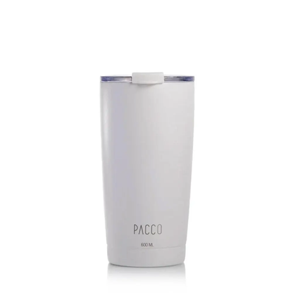 Copo Térmico PACCO ThermoCup 600ml em inox com isolamento a vácuo, ideal para manter bebidas quentes ou frias por horas, design moderno e prático.