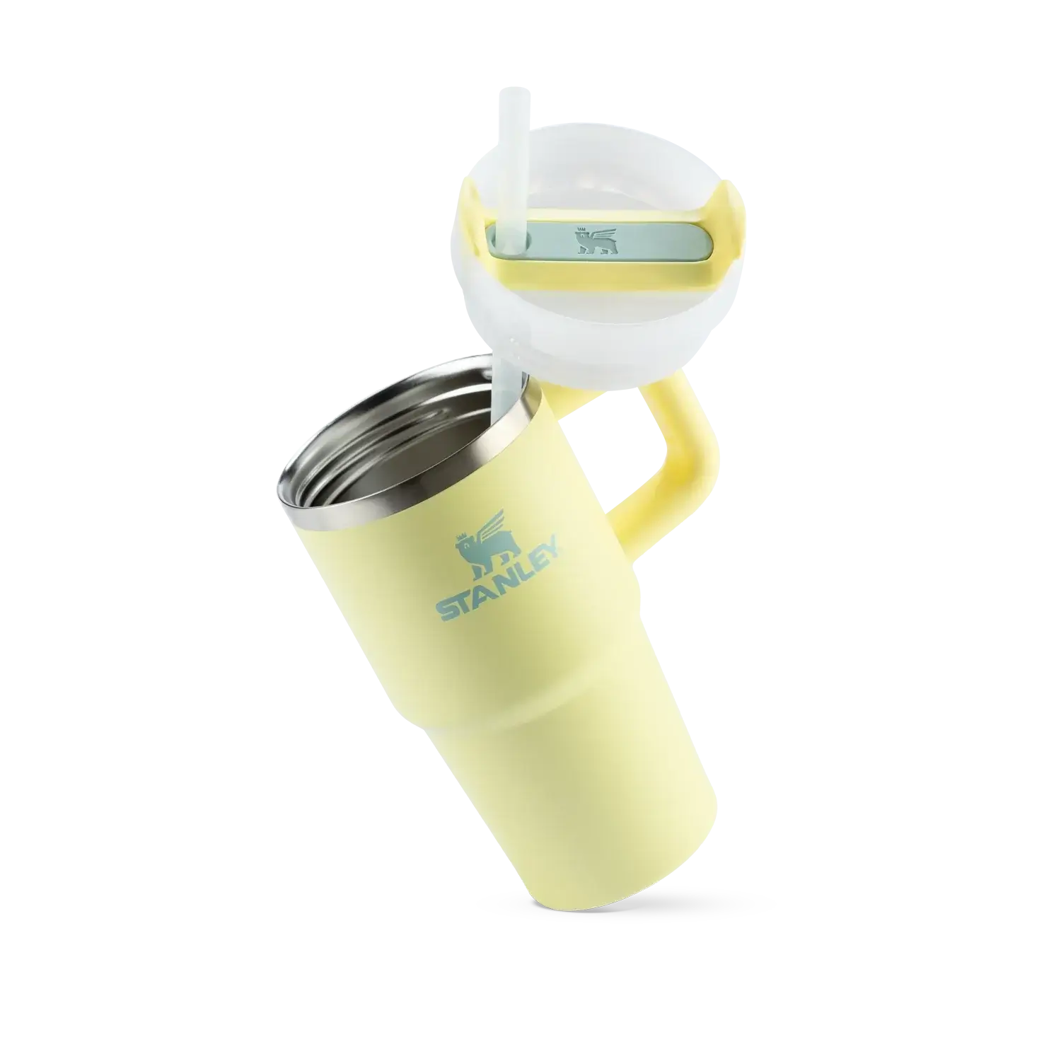Copo Quencher com alça Stanley | 591ml, bebida fria e estilo com alça ergonômica e canudo reutilizável, cor amarela.
