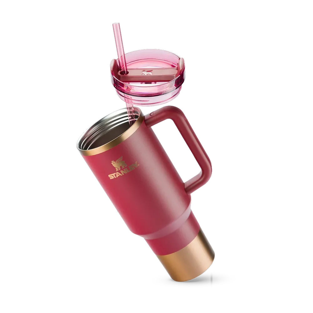 Copo Quencher Stanley 1,18L vermelho com alça ergonômica e tampa FlowState, ideal para hidratação no dia a dia, academia e viagens.