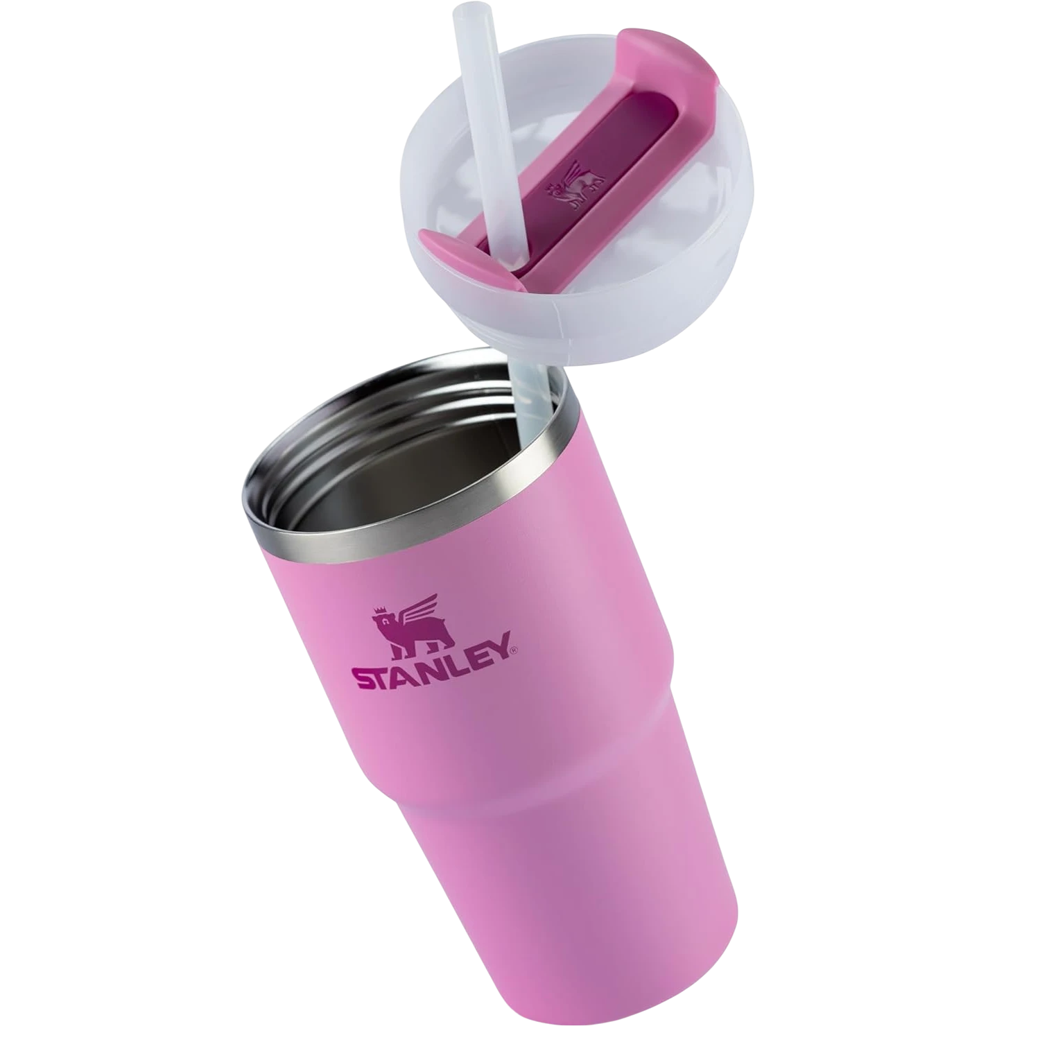 Copo Quencher 2.0 Stanley | 591ml em rosa com tampa e canudo, ideal para manter bebidas quentes ou frias no dia a dia.