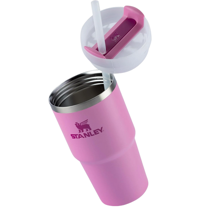 Copo Quencher 2.0 Stanley | 591ml em rosa com tampa e canudo, ideal para manter bebidas quentes ou frias no dia a dia.