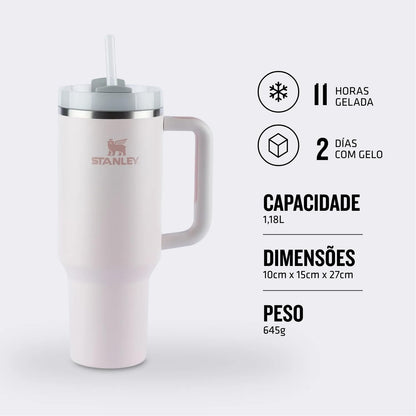 Copo Quencher Stanley 1,18L, design icônico com alça ergonômica, ideal para hidratação diária, capacidade 1,18L, cor branca.