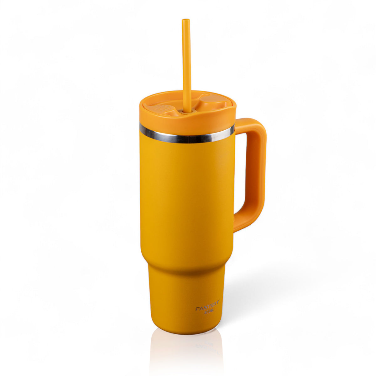 Copo Térmico King Faster 800 ml em aço inox 18/8 com alça laranja, ideal para manter bebidas quentes ou frias, design moderno e prático.