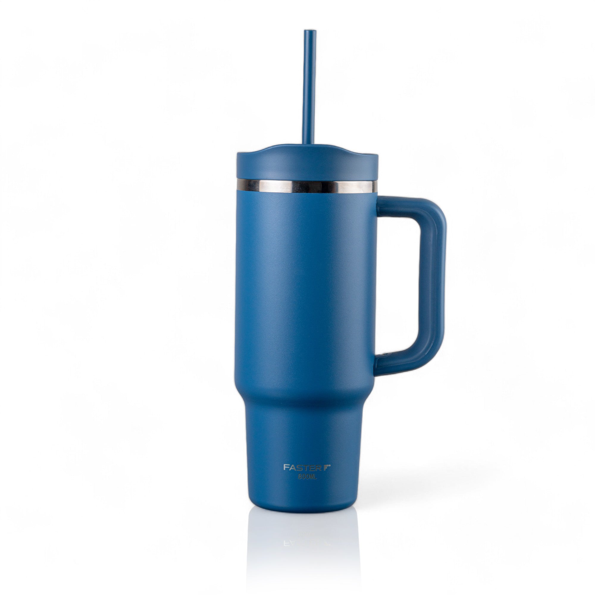 Copo Térmico King Faster 800 ml em aço inox azul com alça, ideal para bebidas quentes e frias, design moderno para uso diário.