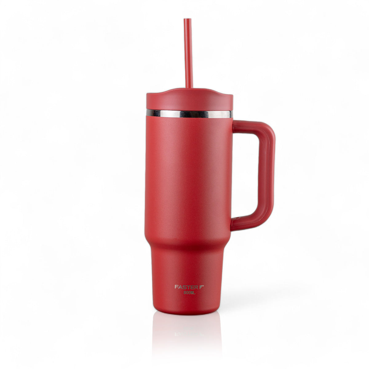 Copo Térmico King Faster 800 ml vermelho com canudo e alça, design moderno para bebidas quentes ou frias.