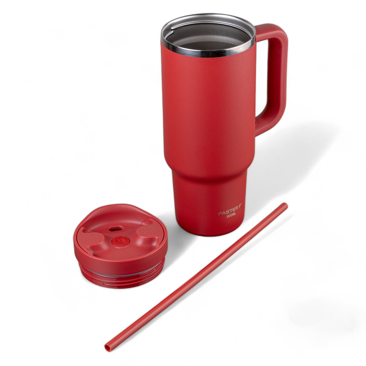 Copo Térmico King Faster 800 ml vermelho com tampa e canudo, ideal para manter bebidas na temperatura ideal em qualquer ocasião.