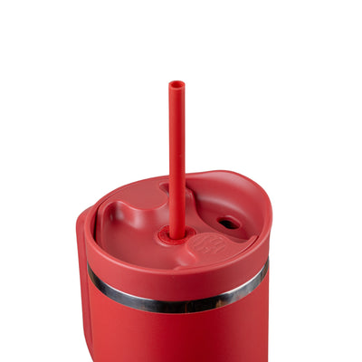Copo Térmico King Faster 800 ml em vermelho com canudo, design moderno, ideal para manter bebidas quentes ou frias por longas horas.
