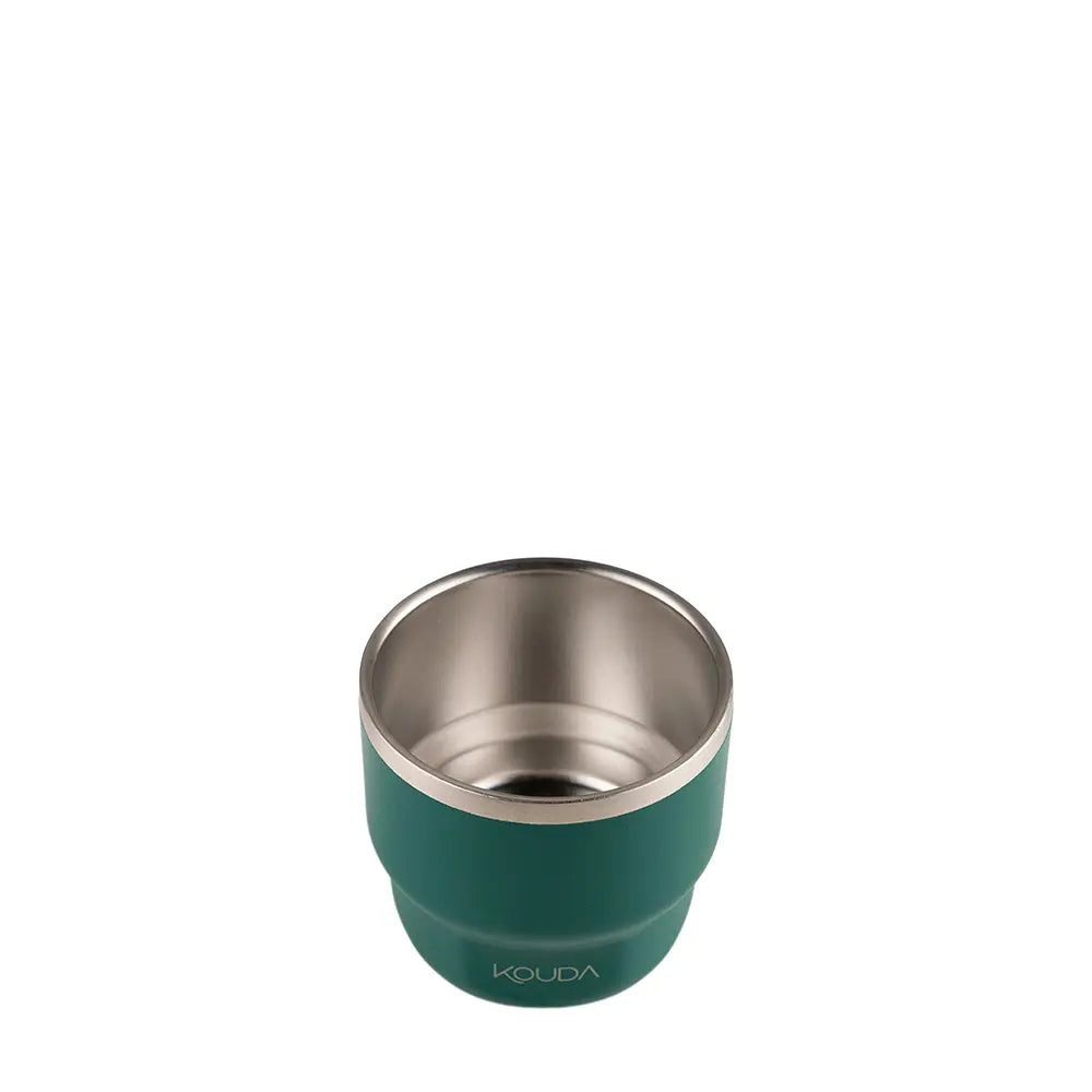 Copo Térmico Kouda Egeu 150ml em aço inoxidável verde, ideal para espresso e café curto.