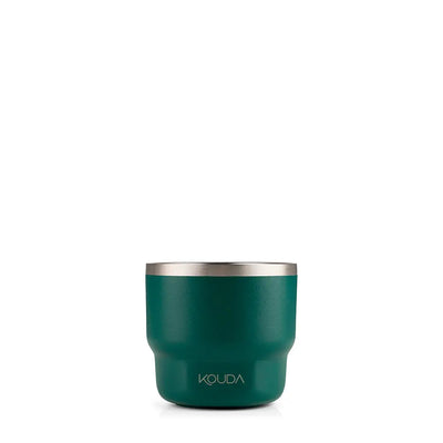 Copo Térmico Kouda Egeu 150ml, pequeno copo térmico para espresso, verde com tampa prata, ideal para café curto e conservação térmica.