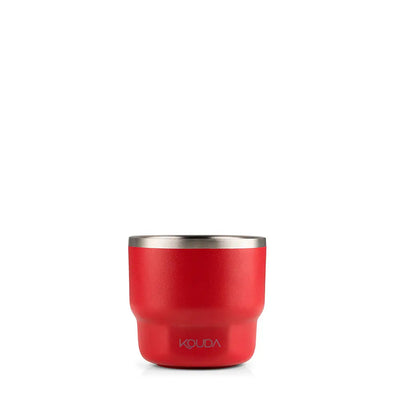 Copo Térmico Kouda Egeu 150ml vermelho, ideal para espresso. Praticidade e conservação térmica em tamanho compacto.