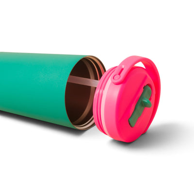 Copo Térmico PACCO SuperCup Mini 410 ml Esmeralda, com a tampa aberta