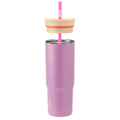 Copo Tumbler Térmico Owala - 710ml | 24oz em rosa claro, com canudo removível e tampa 2 em 1, aço inoxidável de isolamento a vácuo.