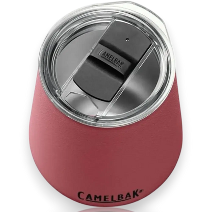 Copo Térmico para Vinho Horizon Camelbak 350ml rosa com tampa, ideal para manter bebidas quentes por 4h ou frias por 6h.