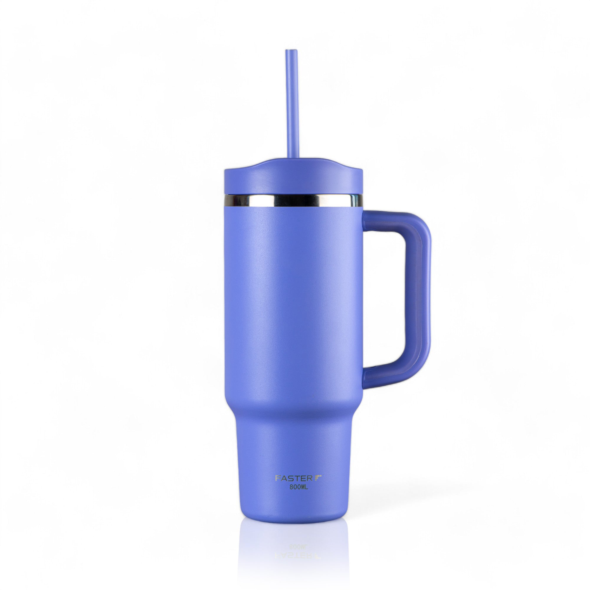 Copo Térmico King Faster 800 ml azul com canudo, feito em aço inox 18/8, ideal para bebidas quentes e frias, design moderno.