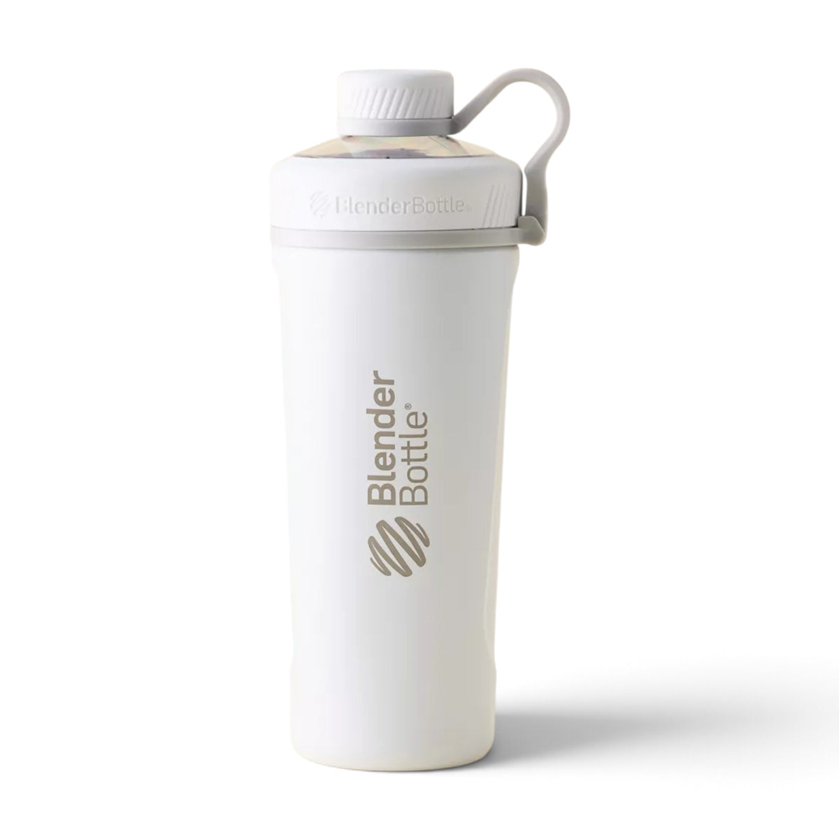 Coqueteleira Blender Bottle Radian 770 ml Branca, vista frontal com tampa fechada